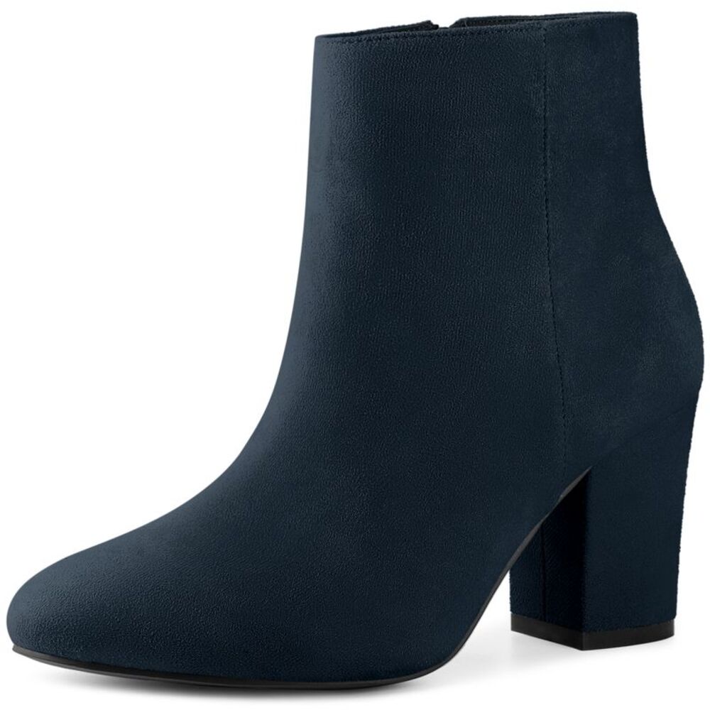 Round Toe Chunky High Heels Navy Blue Ankle Boots